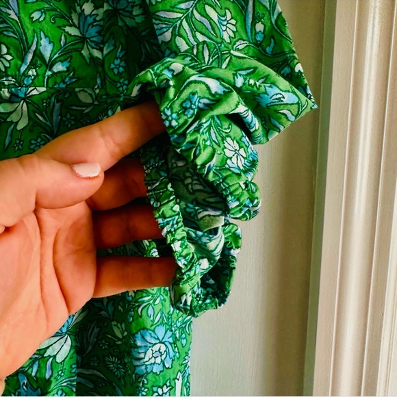 J. Crew Green Floral Puff-Sleeve Marigold Blooms Blouse Extra Small - Picture 4 of 7